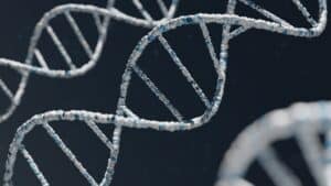 white & blue DNA strand against black background. Epigenetics